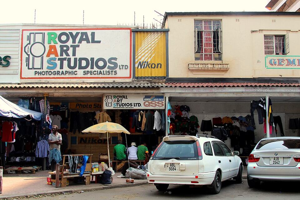 Business premises and traffic along Cairo Road in central Lusaka